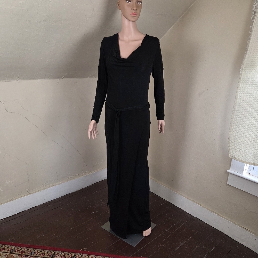 Haute Hippie Black Maxi Dress Size M Draped Neck‎ 100% Rayon Made in USA